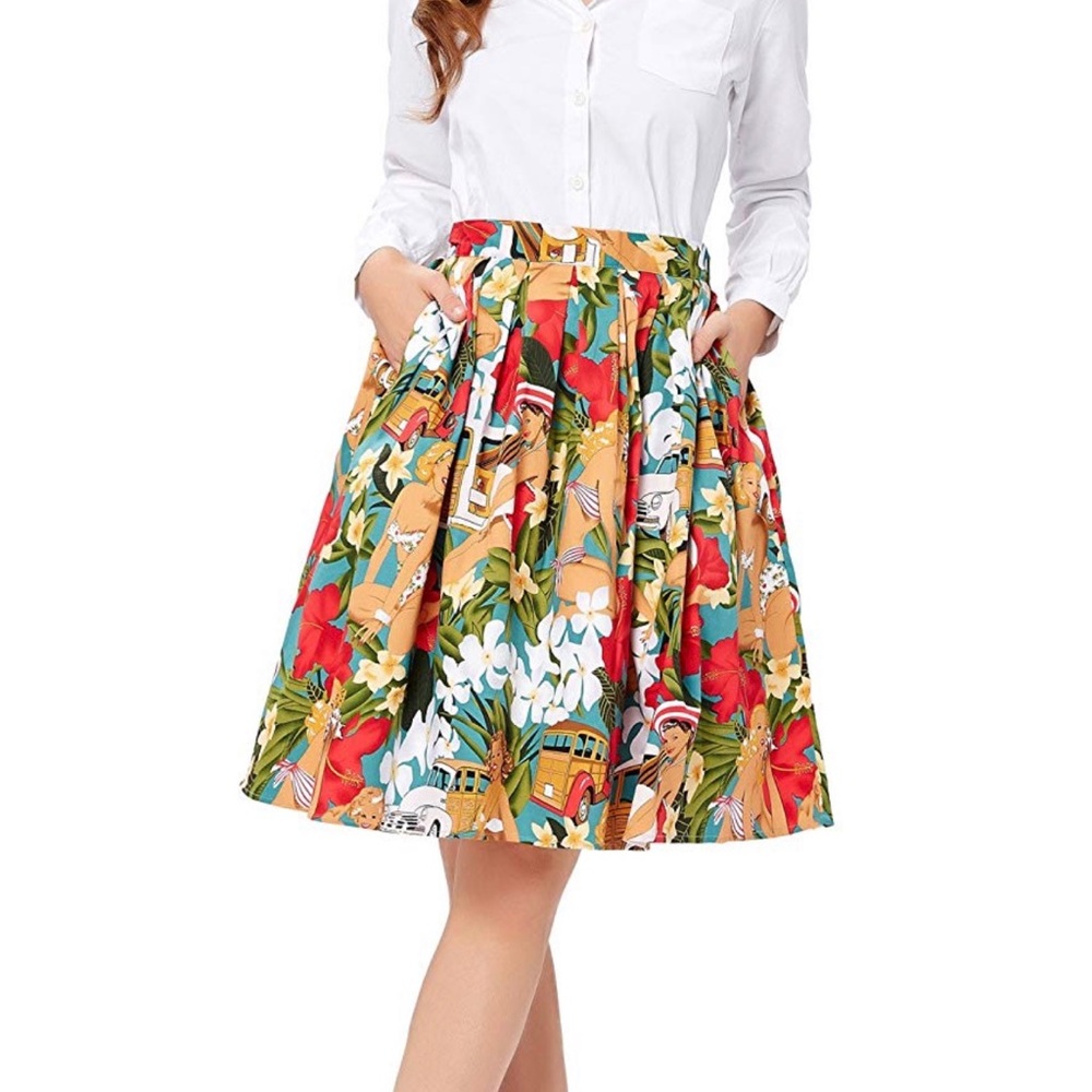 Vintage Pleated Hawaiian Skirt